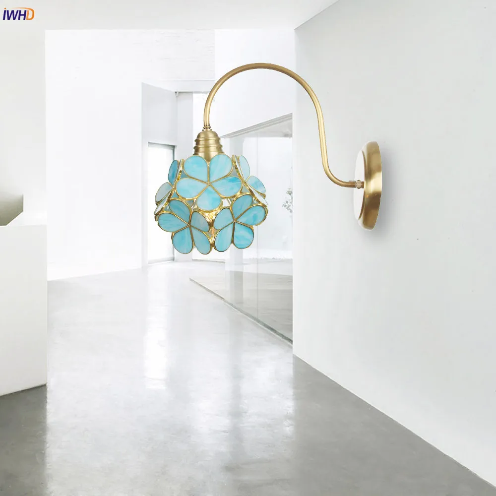 IWHD Glas Blomst væglamper Inventar LED væglampe, Badeværelse, Soveværelse Lys Stue Dekoration Applique Murale Armatur