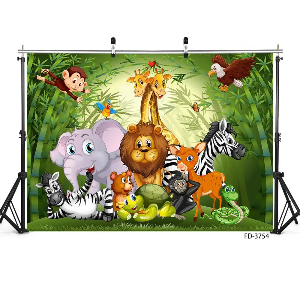 Cartoon Animal Vild Safari, Jungle Tema Fødselsdag Banner Baggrund Indretning Baby Brusebad Børne Plakat Baggrund Photo Studio Prop