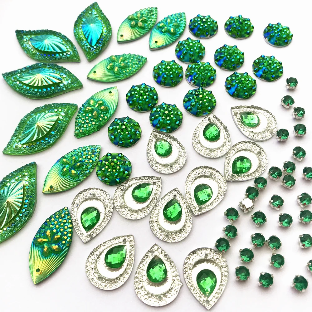 BLAND Form Flotte Grønne AB Sølv Perler, Sten Rhinestones strass Crystal Smykker til DIY Syning, Håndværk bryllup Dekoration Party