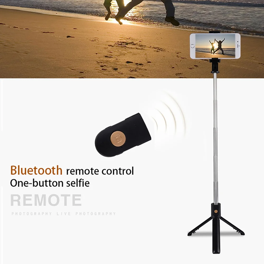 3-i-1 Wireless Bluetooth Selfie Stick til iphone/Android/Huawei Sammenklappelig Håndholdte Monopod Lukker Fjernbetjening, der kan Forlænges Mini Stativ