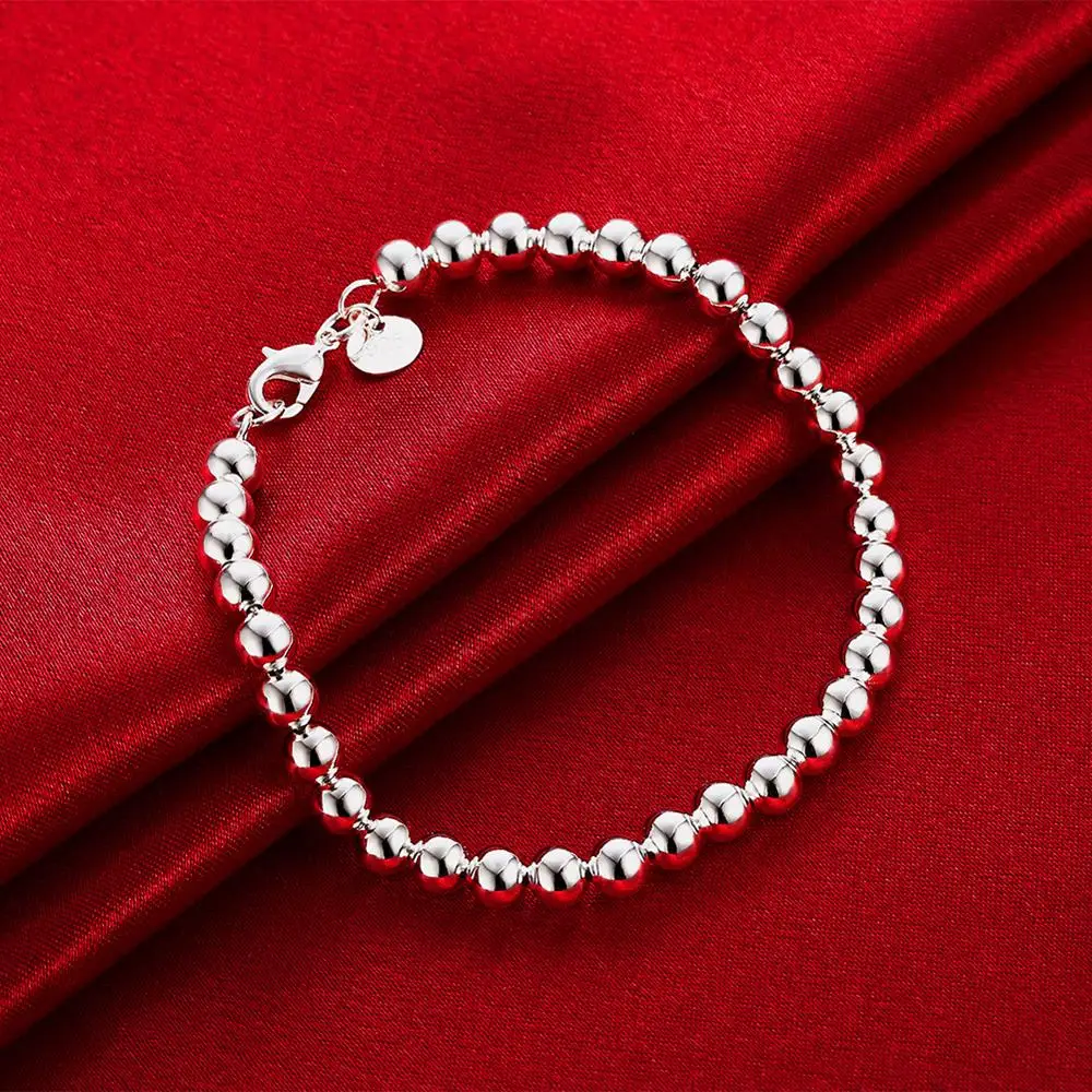2019 Nye Mode 925 Silver 6 mm Runde Perler Armbånd Til Kvinder, Dame, Fine Smykker