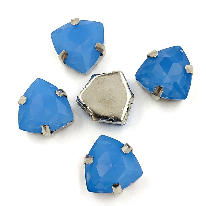 Gratis forsendelse 12mm Tyk Trekant form for Protein blå Høj kvalitet Glas, Krystal sy på rhinestones diy/tilbehør til beklædningsgenstande