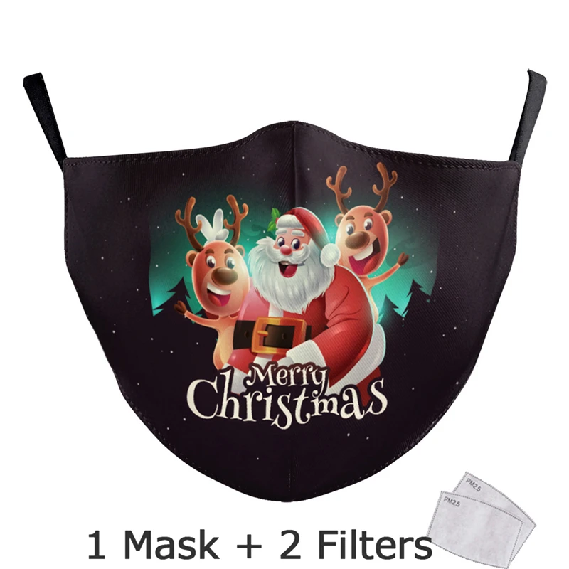 Julen Tegnefilm Santa Claus, Sne Mand, Print Maske Med Filtre Anti Støv Vindtæt Vaskbar Genanvendelige Åndbar Voksen Munden Maske