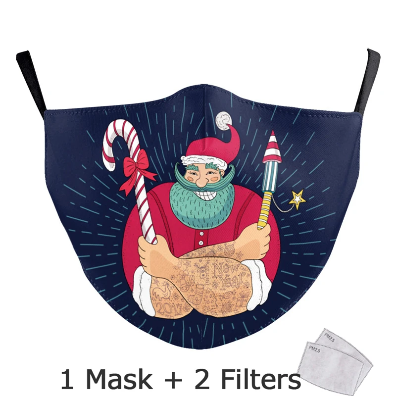 Julen Tegnefilm Santa Claus, Sne Mand, Print Maske Med Filtre Anti Støv Vindtæt Vaskbar Genanvendelige Åndbar Voksen Munden Maske