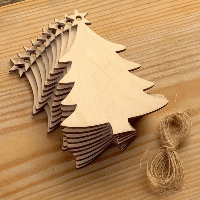 100PCS træ håndværk kreative juletræ vedhæng i udskåret træ ferie fest dekoration tag hjem indretning