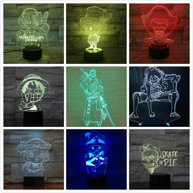 Et Stykke 3D LED Nat Lys 7 Farve Skiftende Lampe Ruffy Zoro Chopper Værelse Dekoration Action Figur Legetøj Til Fødselsdag Xmas Gave
