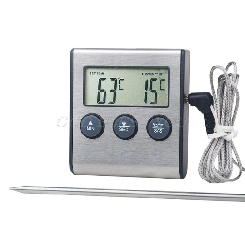 Digital Køkken Termometer LCD-Display Lang Probe Alarm for Grill Ovn Mad Drop Shipping