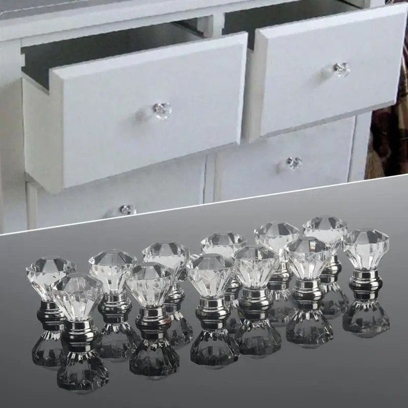 12pcs Crystal Acryl Greb Diamant Form, Garderobe Håndtag, Greb Design, Skab med Skuffe Trække køkkenskab Håndtag