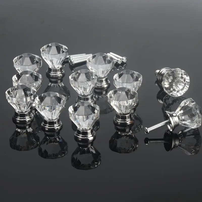 12pcs Crystal Acryl Greb Diamant Form, Garderobe Håndtag, Greb Design, Skab med Skuffe Trække køkkenskab Håndtag