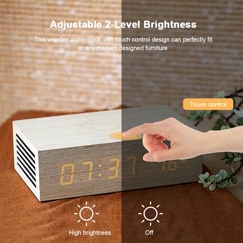 Trådløs Opladning, Vækkeur bluetooth Højttaler med Træ, Korn Design og Lyse LED-Display Til iPhone X håndfri Opkald