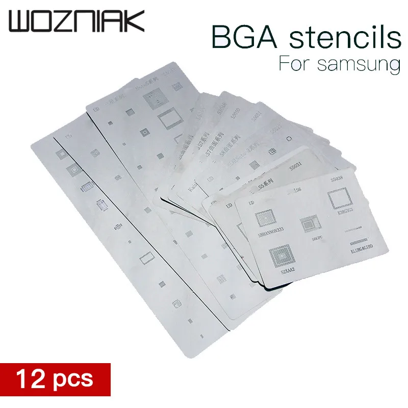 12pcs/masse IC Chip BGA Reballing Stencil Kits Sat Lodde skabelon til samsung S3 S4 S5 S6 S7 S8 NOTE3/4/5/6 høj kvalitet