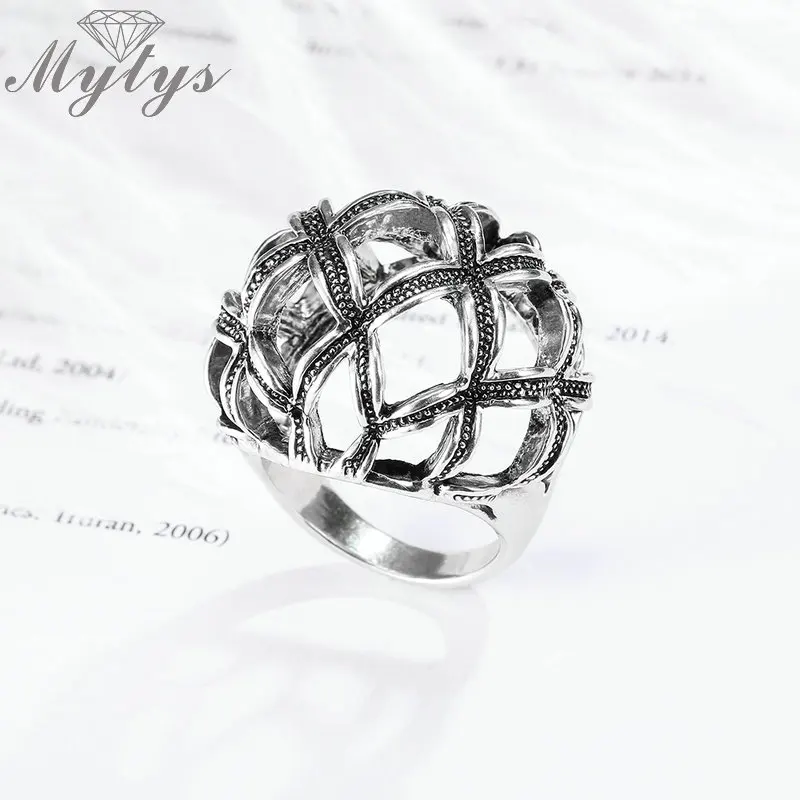 Mytys Retro Design Runde Hule Geometriske Ball Ring for Kvinder Antikke Retten Smykker Palace Gave R1993