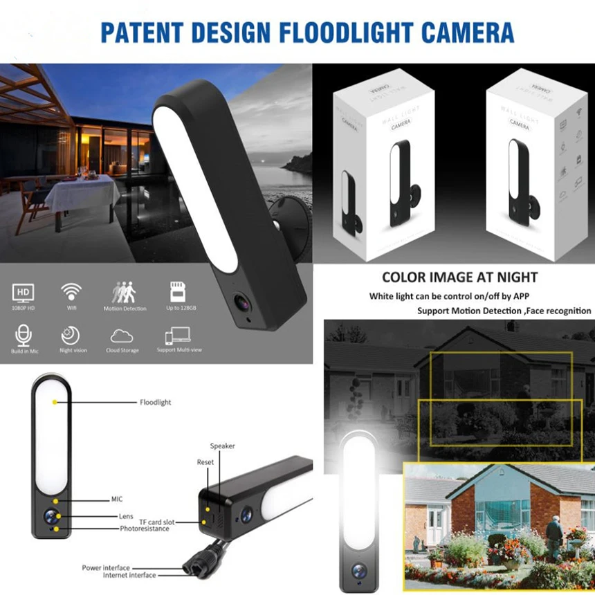 Hebeiros Tuya Smart Liv Projektør Kamera HD 1080P Udendørs Vandtæt Wifi Kamera-LED-Lampe Sikkerhed Overvågning CCTV IP-Kamera