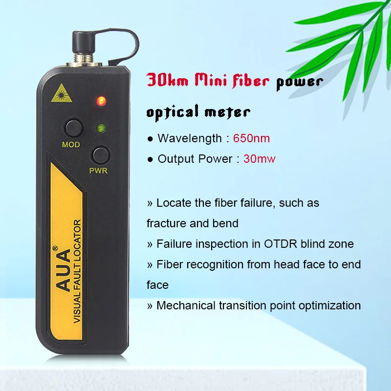 OUTEST 30 km Mini fiber optisk power meter LC/SC/FC/ST-Stik Kabel-Laser Optisk Fiber Tester 10-30 KM