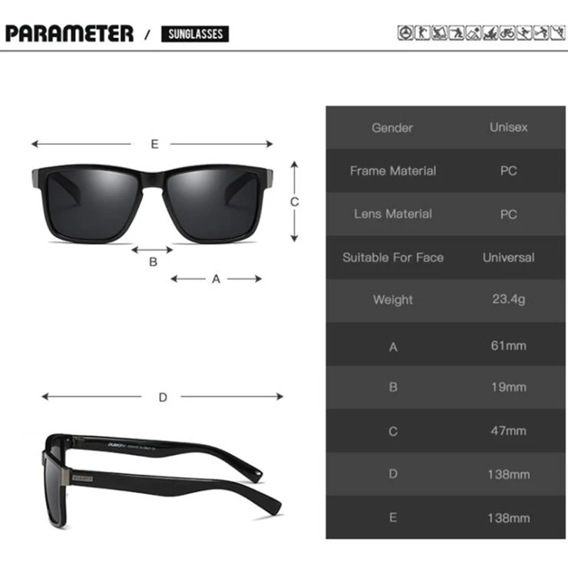 59% DUBERY Brand Design Polariserede Black Solbriller Mænd Kørsel Nuancer Mandlige Retro solbriller Til Mænd Sommeren Spejl Firkantet Oculos