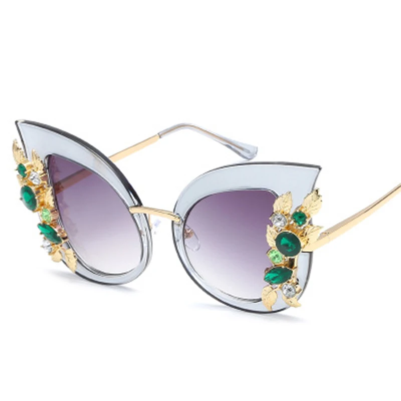 Mode klassiske cat eye solbriller kvinder mænd Med diamanter Gradient sol briller Vintage luksus mærke briller UV400 Oculos de sol