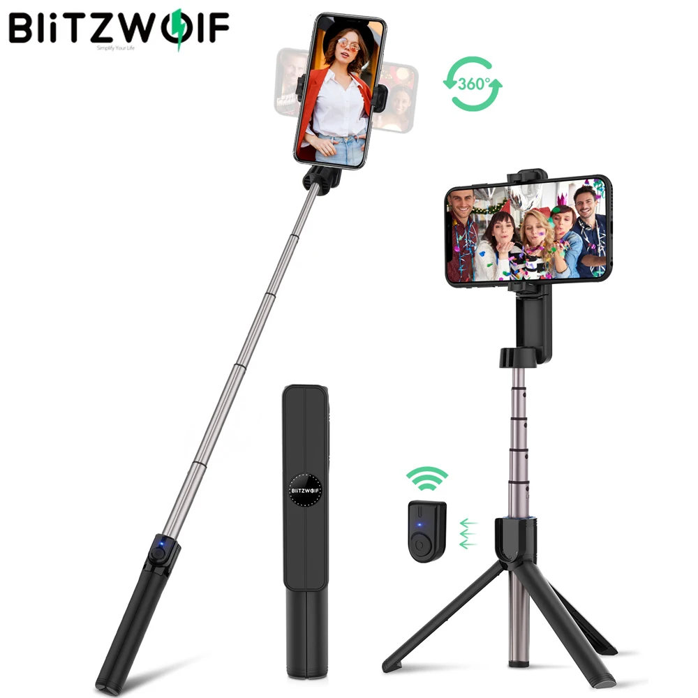 BlitzWolf BW-BS2 Protable Mini bluetooth Selfie Stick Fjernbetjening Monopod Stativ Drejelig Klemme til iPhone 11 Huawei Xiaomi