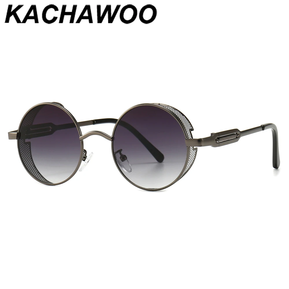 Kachawoo runde solbriller mænd sort rød metal steampunk sol briller vintage stil kvinder retro sommer sol og skjold hot salg element