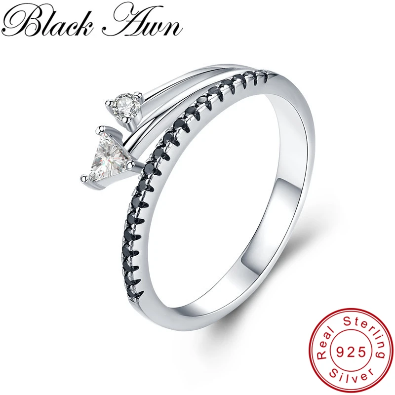 SORT AWN Nye Ægte 925 Sterling Sølv Ringe for Kvinder Sort Spinel Sølv 925 Smykker Engagement Ring G019