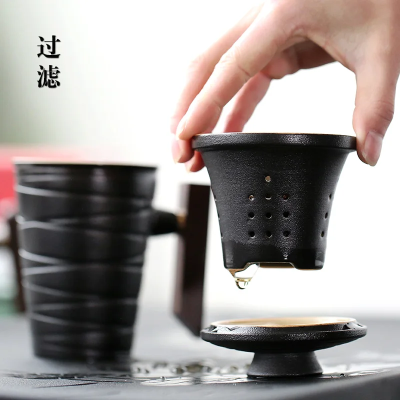 Sort keramik Kontor Krus med filter og dækker husstanden keramik kopper te kop
