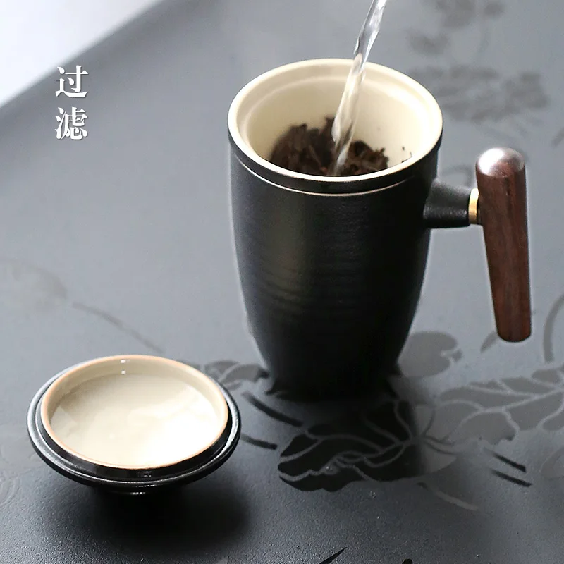 Sort keramik Kontor Krus med filter og dækker husstanden keramik kopper te kop