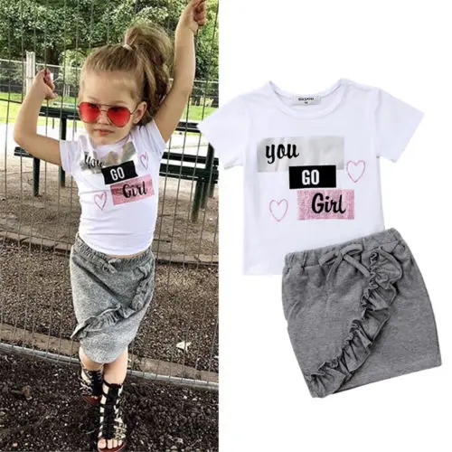 2018 Nyfødte Barn Baby Pige Tøj Sæt Søde Baby Bomuld Top T-shirt i Stretch Nederdel Outfit Tøj Baby Tøj