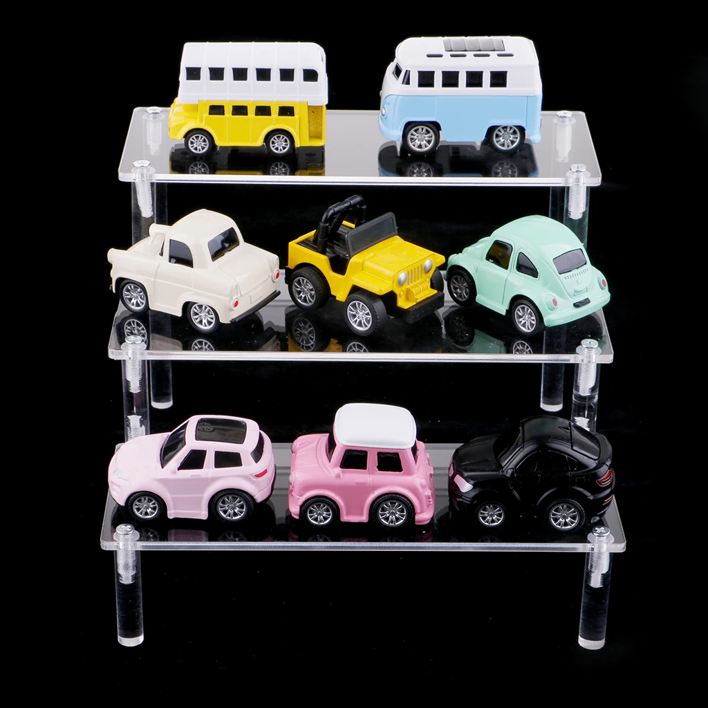 Akryl Riser Vise Flytbar Hylde Rack 3-Tier Opbevaring Stå for Smykker, Figurer, Bil Model Legetøj Cupcakes Showcase