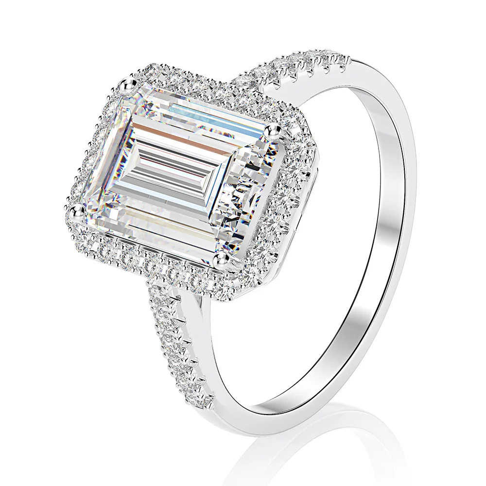 Jewepisode Klassiske 6ct 8x10MM Lab Moissanite Diamant Ring Massiv 925 Sterling Sølv, med Fine Smykker Ringe til Kvinder