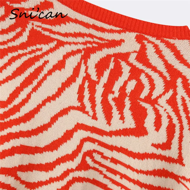 Zebra strikket cardigan afgrøde top orange stribet sweater kardigany za 2020 kvinder strik mode sweter toppe sueter feminino ins