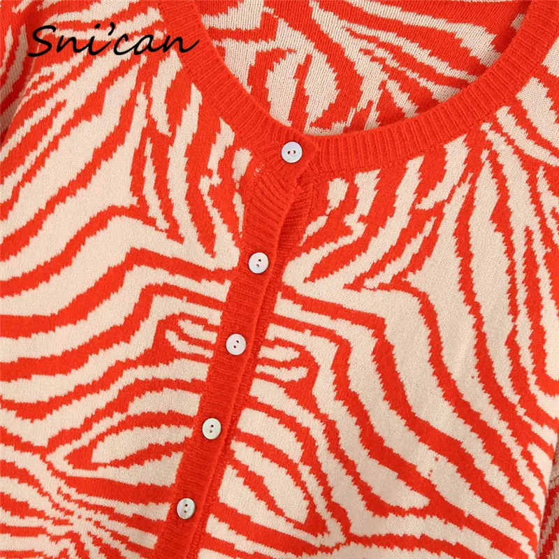 Zebra strikket cardigan afgrøde top orange stribet sweater kardigany za 2020 kvinder strik mode sweter toppe sueter feminino ins