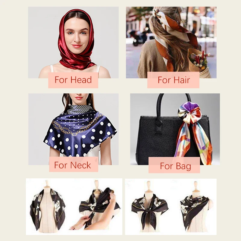 2020 Hot Salg Kvinder Silke Tørklæde-Pladsen Sjaler Hijab Hoved Band Foulard Dame Hals Tørklæder Mode Kat Print Tegnefilm Hånd Tørklæde