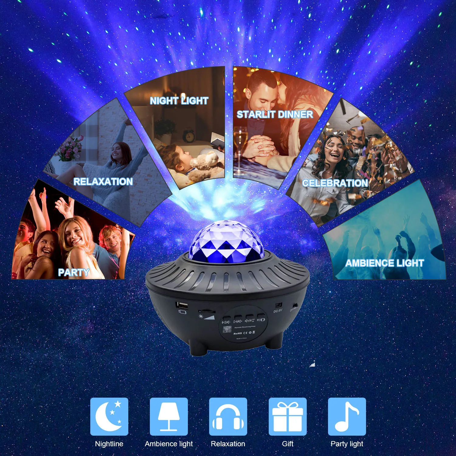 2021 Nye År Jul stjernehimmel Galaxy Projektor Bluetooth USB-Fjernbetjening Musik Afspiller LED Nat Lys rummet lys indretning