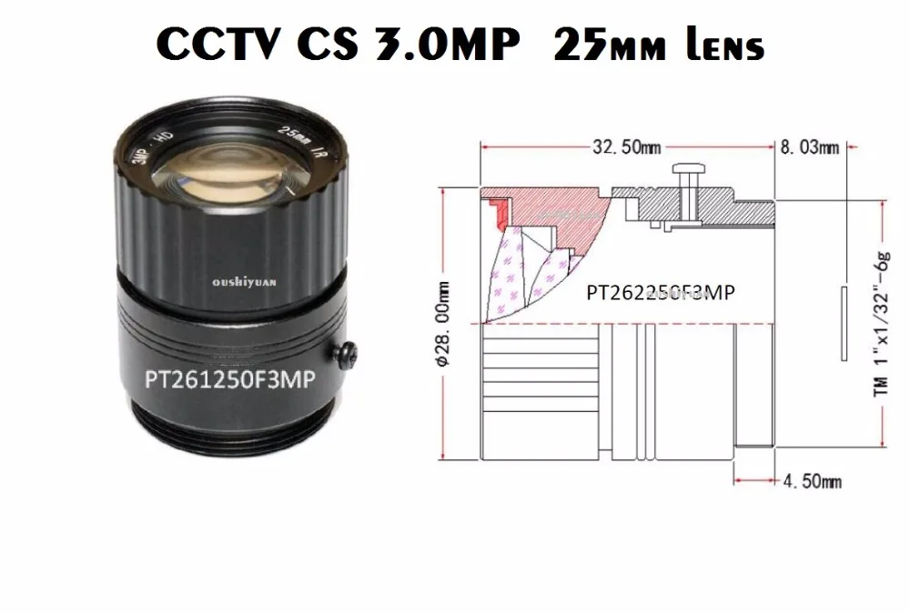 3,0 Megapixel CS 25mm Linse HD-F1.2 1/2-Format til HD IP-Kamera AHD Kamera CVI Kamera TVI Kamera