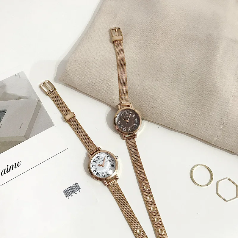 Lille dame temperament quartz armbånd ur ulzzang populære mærke roma retro kvindelige ur kvinde ur med vintage læder