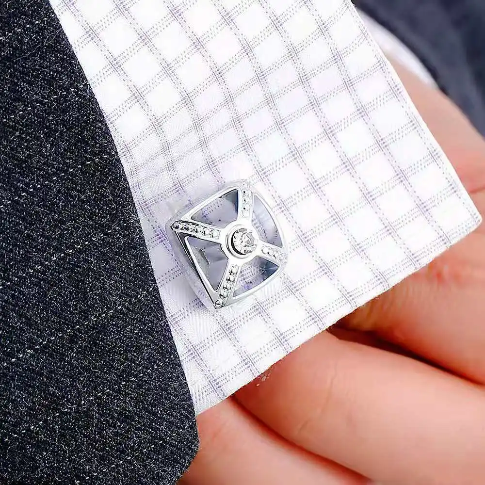 8 stil, høj kvalitet kobber fransk manchetknapper geometriske figurer indlagt krystal mænds cuff negle ægte shirt business manchetknapper