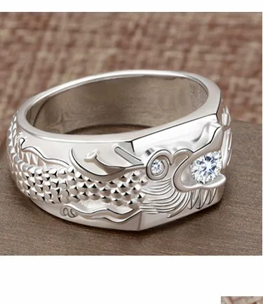 925 sterling silver dragon ring mænds dominerende platin-belagt diamant ring lys luksus niche design trendy mand