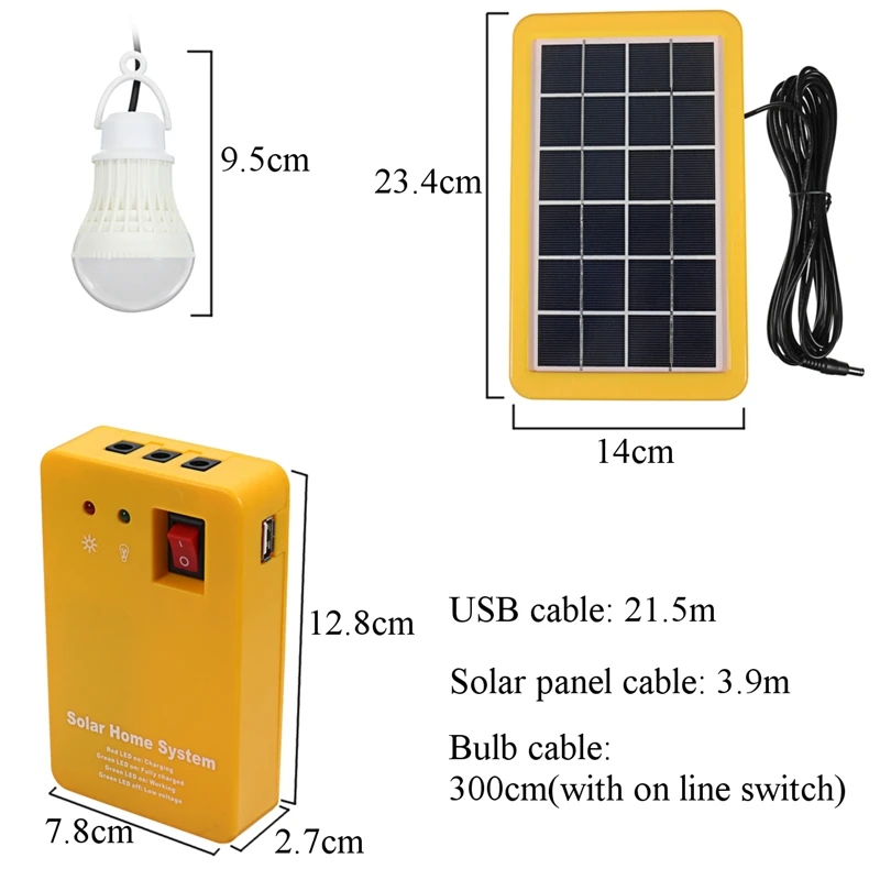 Smuxi Solenergi Panel Generator Kit 5V USB Oplader Home System med 2LED Pærer Lys Indendørs/Udendørs Belysning To-skift dæmpning