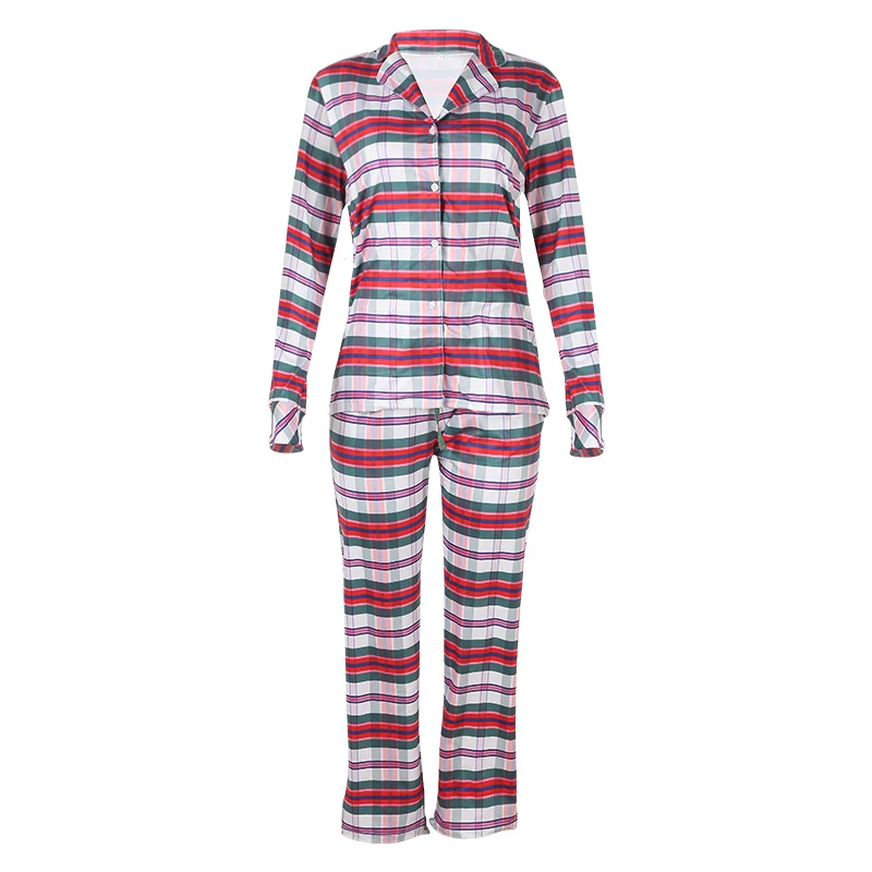 2020 Nye Efterår og Vinter 2 stykker Pyjamas Sæt Kvinder, Piger Bomuld med V Hals Pyjamas Sæt Plaid Nattøj Tøj Top+Bukser Udstyr
