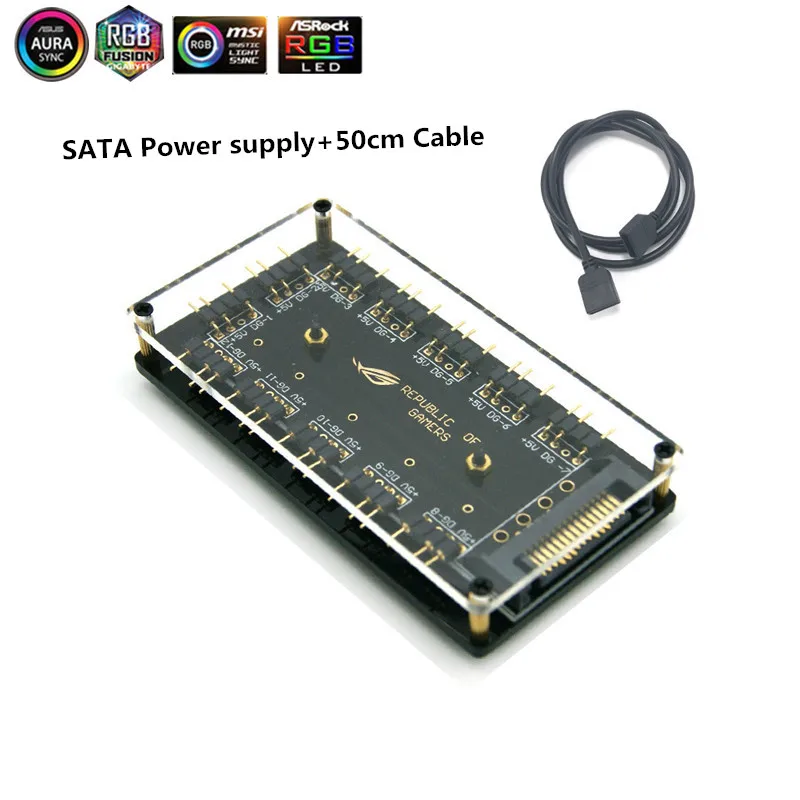 ASUS AURA SYNC 5V 3-pin RGB-Hub Interface Splitter 3Pin Bundkort Ventilator Med Port til Strømforsyning Molex 4P-eller SATA -