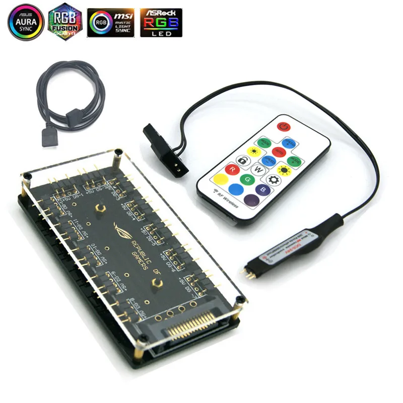ASUS AURA SYNC 5V 3-pin RGB-Hub Interface Splitter 3Pin Bundkort Ventilator Med Port til Strømforsyning Molex 4P-eller SATA -