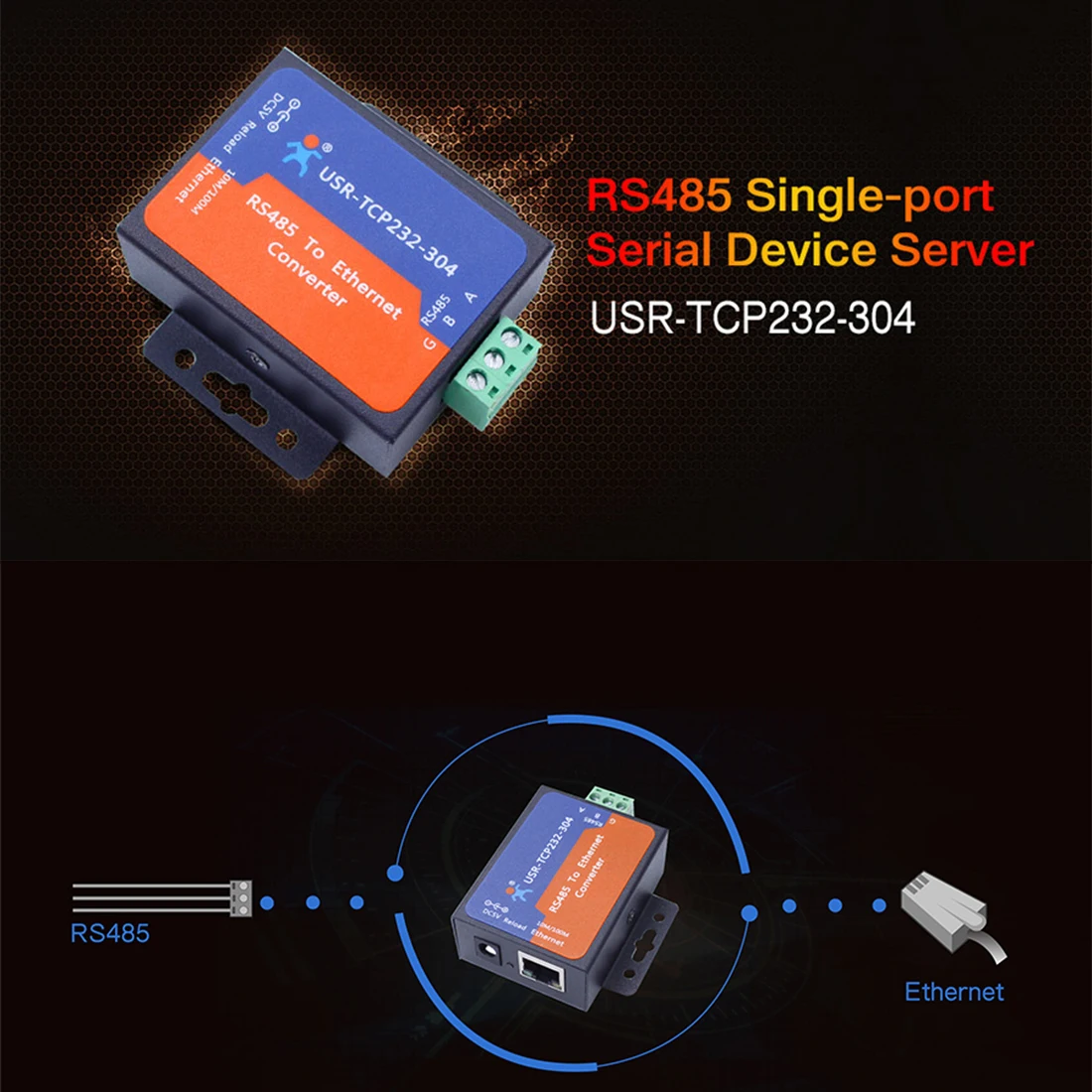 Seriel Port USR-TCP232-304 RS485 Seriel til Ethernet Converter RS 485 til TCP/IP Ethernet-Server Konverter Understøtter DHCP/DNS