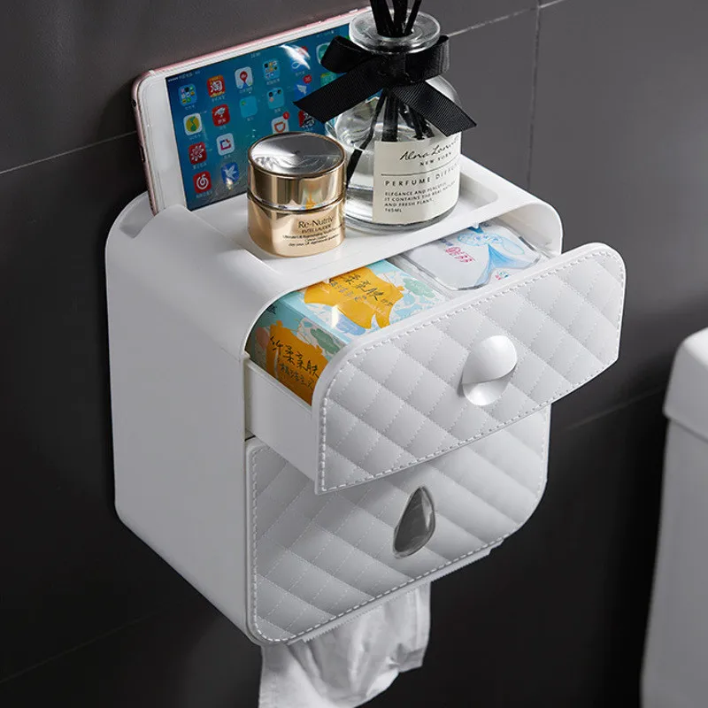 Vægbeslag Papirholderen Vandtæt Toilet Roll Holder Hylde Tissue Box Kreative Papir I En Skuffe Rør Opbevaringsboks Badeværelse Organizer