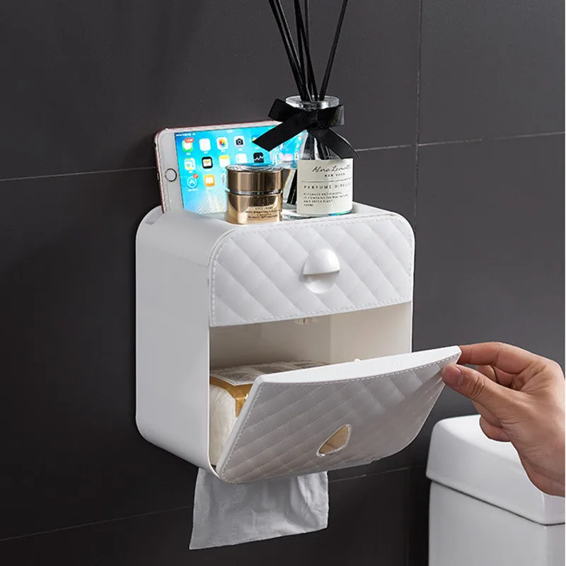 Vægbeslag Papirholderen Vandtæt Toilet Roll Holder Hylde Tissue Box Kreative Papir I En Skuffe Rør Opbevaringsboks Badeværelse Organizer