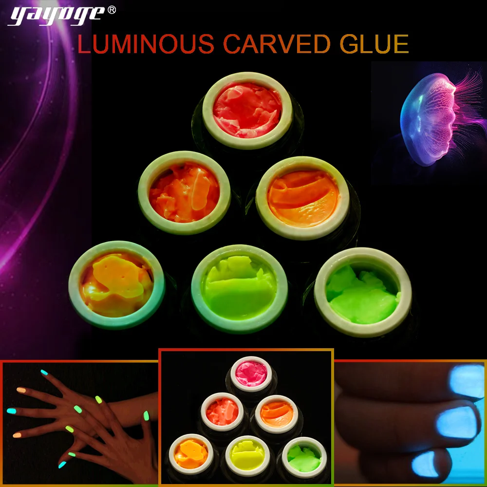 Yayoge 3D Lysende UV/LED-Farve Gel DIY Nail Beauty Modellervoks Gel 3D Skåret Gel Modellering, Skulptur Skåret Maleri Gel Lak