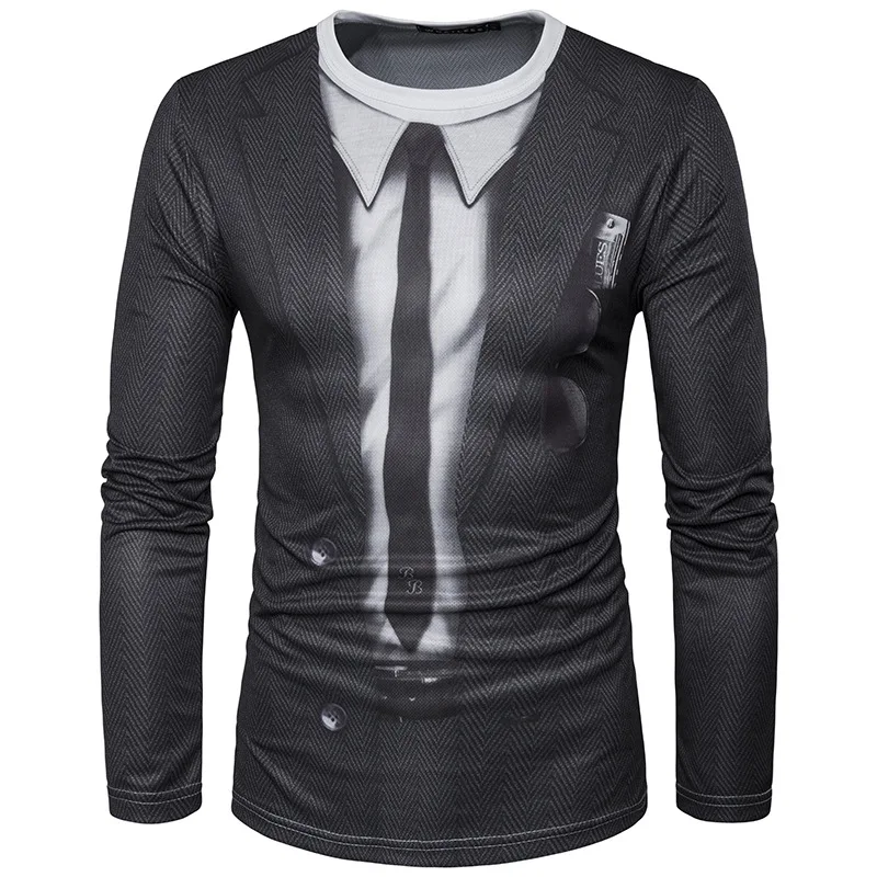 Falske Passer Bow Tie Print T-Shirt Mænd/Kvinder Helt Nye langærmet t-Shirt til Mænd Casual Slim Fit Top Tees Sjove 3D Camiseta XXL