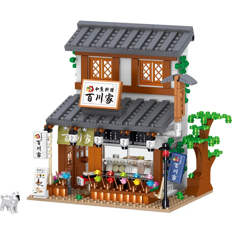 Japan Arkitektur City Street View Detail-House-Shop byggesten Japansk Restaurant, Butik Model Mursten Legetøj for Børn