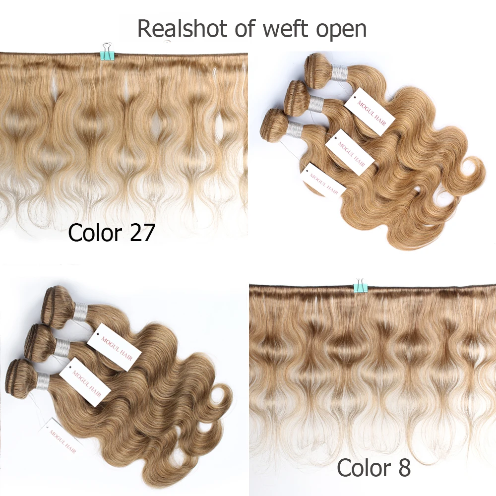 MOGUL HÅR Body Wave Bundter Med Lukning Farve 8 Aske Blonde Præ-Farvede Brasilianske Remy Human Hair Extension