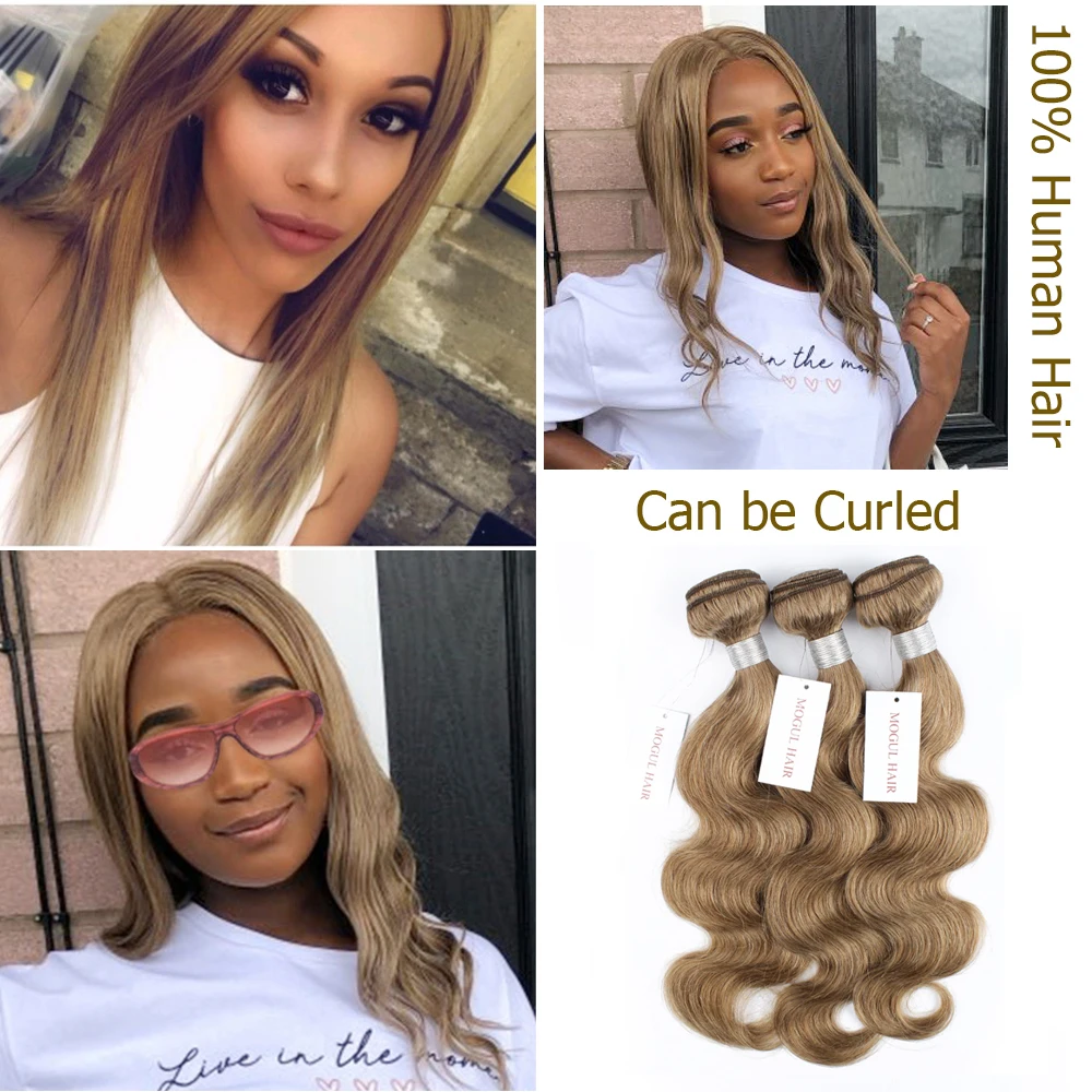 MOGUL HÅR Body Wave Bundter Med Lukning Farve 8 Aske Blonde Præ-Farvede Brasilianske Remy Human Hair Extension