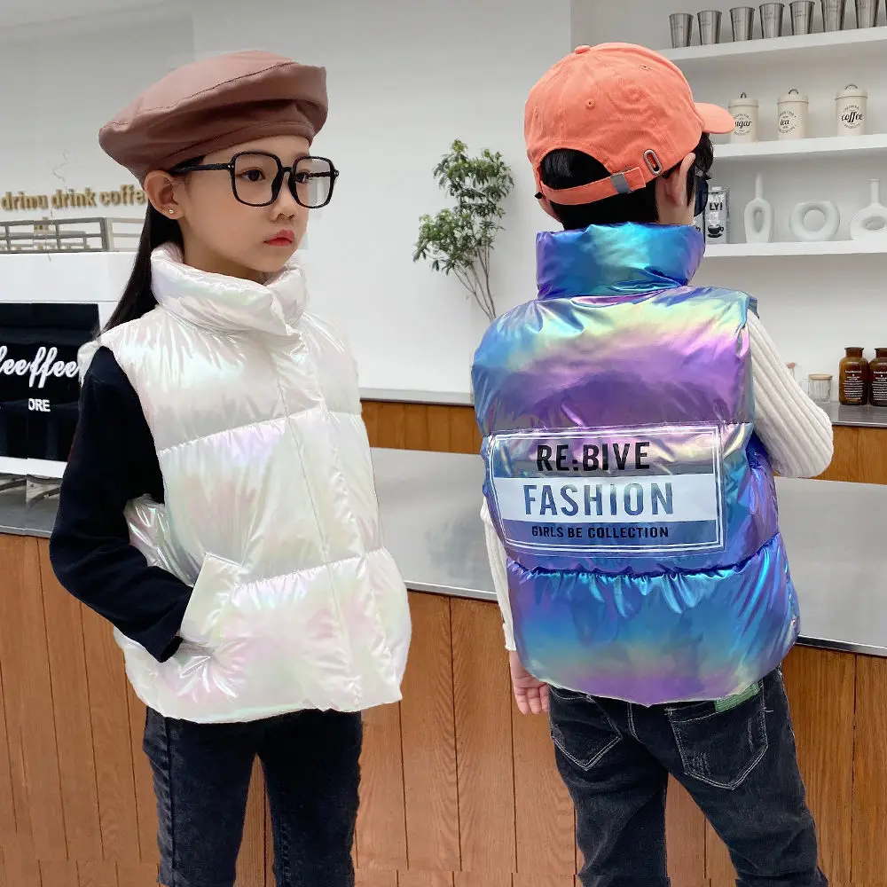INS HOT boys fortykket vest koreanske Tilbage patch breve efterår og vinter cotton Coat Stand-up krave skinnende klud børnetøj