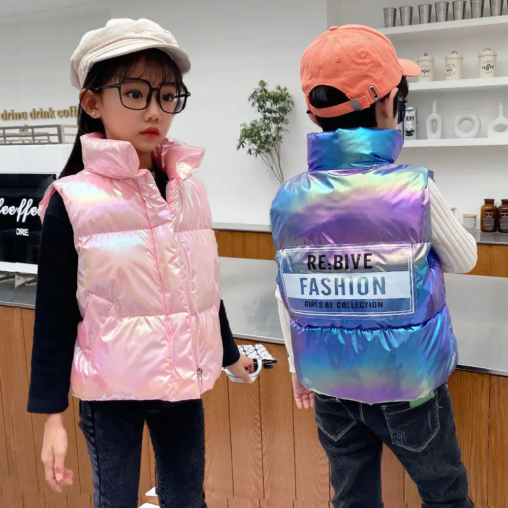 INS HOT boys fortykket vest koreanske Tilbage patch breve efterår og vinter cotton Coat Stand-up krave skinnende klud børnetøj